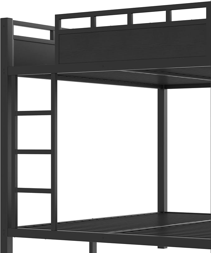 Bellemave Bunk Bed Queen Over Queen，Metal Bunk beds with Storage Shelves USB Ports and LED Lights, Black