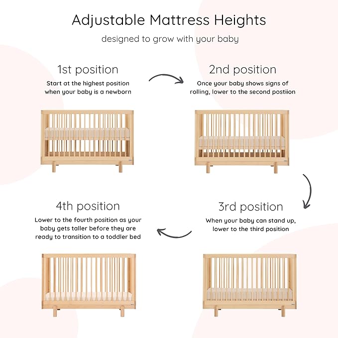 dadada Baby Bliss 4-in-1 Convertible Crib to Toddler Bed & Floor Bed – Made in Italy, GREENGUARD Gold Certified, Baby-Safe Finish, Sustainable Beechwood, Modern Design, 4 Adjustable Heights (Natural)