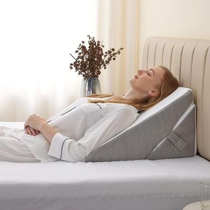 Wedge Pillow for Sleeping, Adjustable 9&12 Inch Foldable Bed Wedge Pillow Set, Orthopedic Memory Foam Triangle Pillows Wedge, 7-in-1 Elevated Pillows for Leg and Back Support, White/Grey