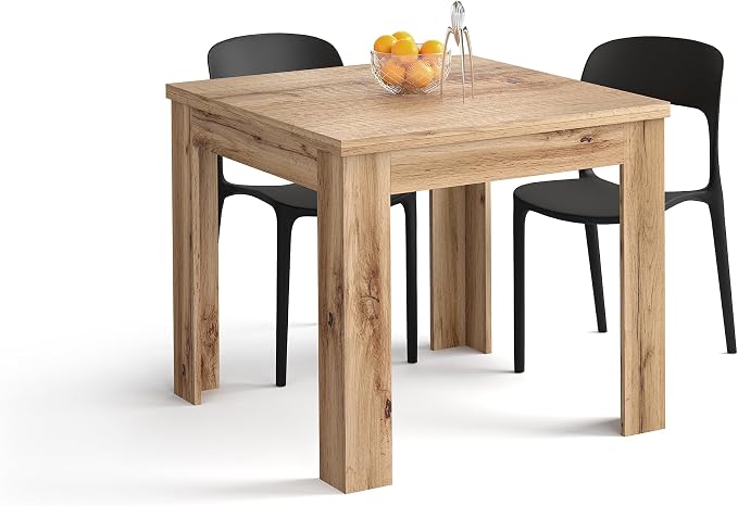 Mobili Fiver, Square extendable Dining Table, Eldorado, 35.4(70.9) x35.4 in, Rustic Oak, for 4-8 People, Expandable Dining Table for Kitchen, Italian Furniture