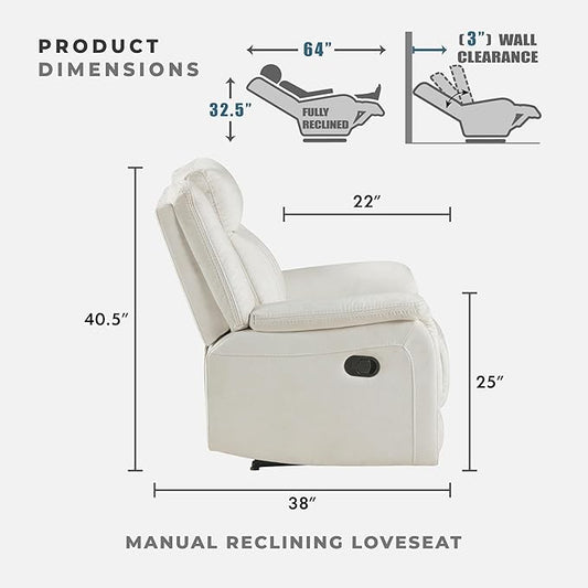 Lexicon Manual Double Reclining Loveseat, Polished Microfiber Manual Wall Hugger Loveseat Recliner for Living Room, Center Storage Console/Cup Holders, Easy Assembly, Beige
