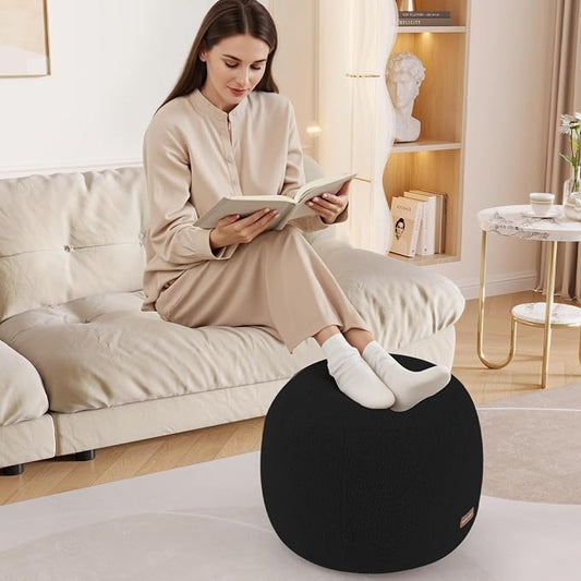 MeMoreCool Stuffed Round Pouf Ottoman Foot Rest, Floor Pouf Foot Stool with Soft Foam Chunk Filling, Small Round Ottoman Footstool Circle Footrest for Living Room, Black