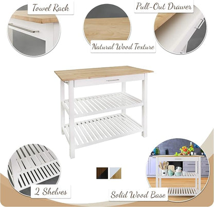 Kitchen Island with Solid Wood Top