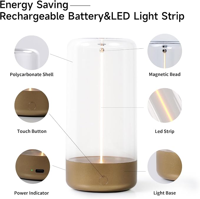 AUGE LIGHT Mini Minimalist Table Lamp Cordless Lamp Rechargeable Table Lamp Portable Nightstand Lamps Desk Lamps for Home Office Unique Ambient Light Mood Lighting for Desk Decor Beside (Golden)
