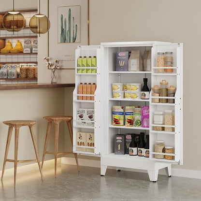 Black Kitchen Pantry Storage Cabinet, 48" Metal Storage Cabinet | Steel Storage with Doors and 3 Adjustable Shelves, Metal Freestanding Buffet Cupboards Sideboard, for Office, Home, School