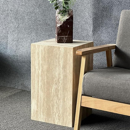 Luxury Marble Side Table,Square End Table for Modern Sofa and Bed, Living Room, Sofa, Bedroom(Travertine)