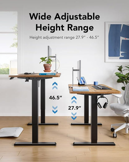 HUANUO Electric Standing Desk,47" x 28" Height Adjustable Desk, 4 Memory Height Settings, Sit to Stand Up Desk for Home Office, with Headphone Hook, Cable Manager, Black