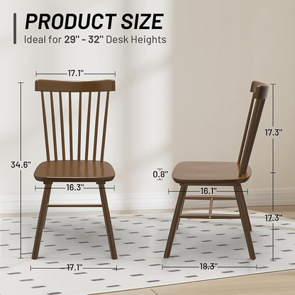 AreShark Windsor Dining Chairs, Farmhouse Wooden Dining Room Chairs, Solid Wood Kitchen Chairs with Spindle Back Set of 6, Walnut