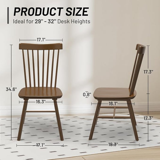 AreShark Windsor Dining Chairs, Farmhouse Wooden Dining Room Chairs, Solid Wood Kitchen Chairs with Spindle Back Set of 6, Walnut