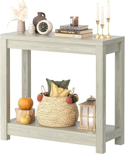 Besiost Small Farmhouse Wood Entryway Table Narrow Console Table with Storage Behind Couch Sofa Table with Shelves Entry Way Table with Open Storage, Easy Assembly, 32" Classical Washed Oak