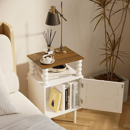 Veegle White Nightstand,Mid-Century Modern Bedside Table with Storage Drawer and Open Wood Shelf, for Bedroom and Small Spaces,Night Stand with Solid Wood Legs (White)