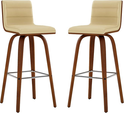 Vienna 30" Swivel Bar Stool in Walnut Wood Finish with Cream Faux Leather - Set of 3
