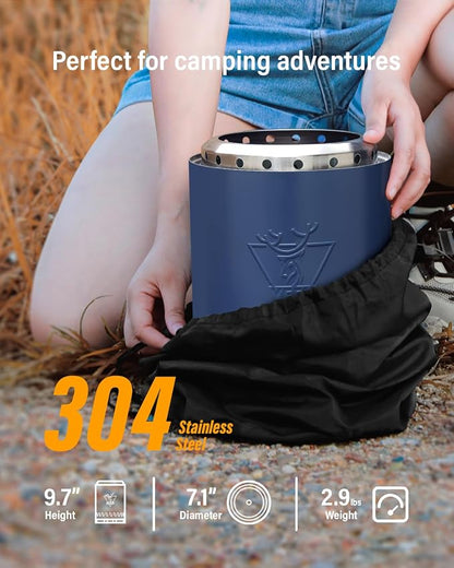 YEFU Tabletop Fire Pit 9.7 x 7.1 in, Flame Intensity Control Camping Stove for Outdoor & Patio, Fueled by Pellets or Wood, Safe Burning Table Top Firepit, with Travel Bag & 2 Mini Sticks, Blue