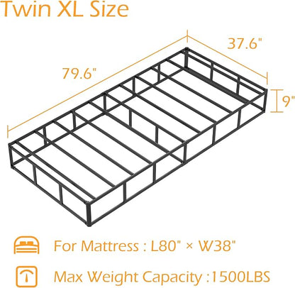 Maenizi Twin XL Box Spring 9 Inch, Heavy Duty Metal Box Spring Bed Base with Fabric Cover, Mattress Foundation, Easy Assembly, Noise Free, Black
