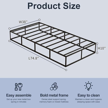 10 Inch High Profile Twin Box Spring, Heavy Duty Metal Frame Mattress Foundation with Fabric Cover, Easy Assembly, Noise-Free (10 Inch, Twin)