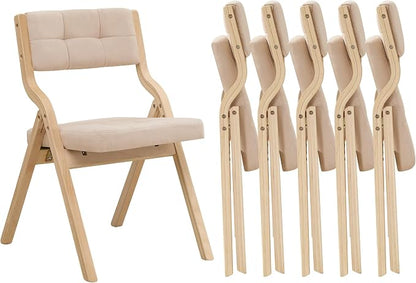 Folding Dining Chairs with Cushion Set of 6,Padded Foldable Dining Chairs,Portable Wooden Folding Chairs with Seat for Dining Rooms Kitchen Wedding Party Indoor Linen Khaki