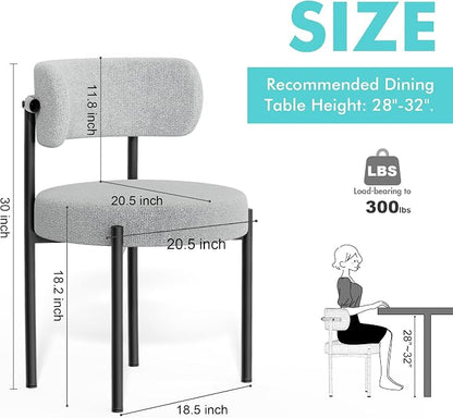 PatioPerk Boucle Dining Chairs Set of 6, Gray Mid Century Morden Chair with Curved Backrest, Round Upholstered Sherpa with Metal Legs, Suitable for Various Kitchen Styles