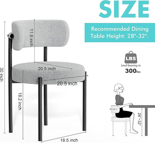 PatioPerk Boucle Dining Chairs Set of 6, Gray Mid Century Morden Chair with Curved Backrest, Round Upholstered Sherpa with Metal Legs, Suitable for Various Kitchen Styles