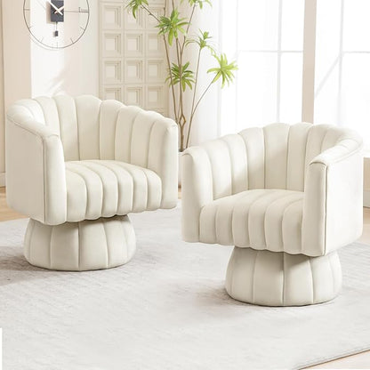 Swivel Accent Barrel Chair Set of 2- Cute Comfy Small Round 360° Arm Chair Velvet Sofa Club Reading Chair for Living Room Bedroom Office Beige