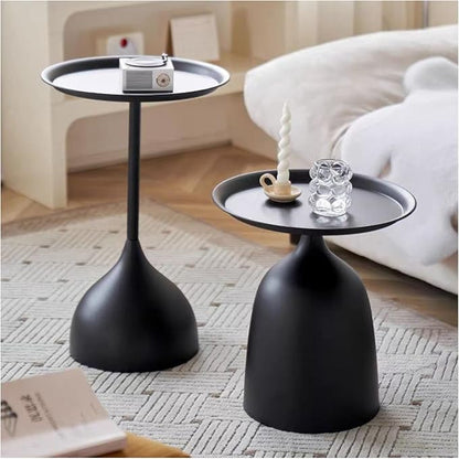 Side Coffee Table Set, Living Room Small Round End Table | Metal Nesting Tables Pedestal Tables Sofa Side and Bedside Console Table, Matt Black