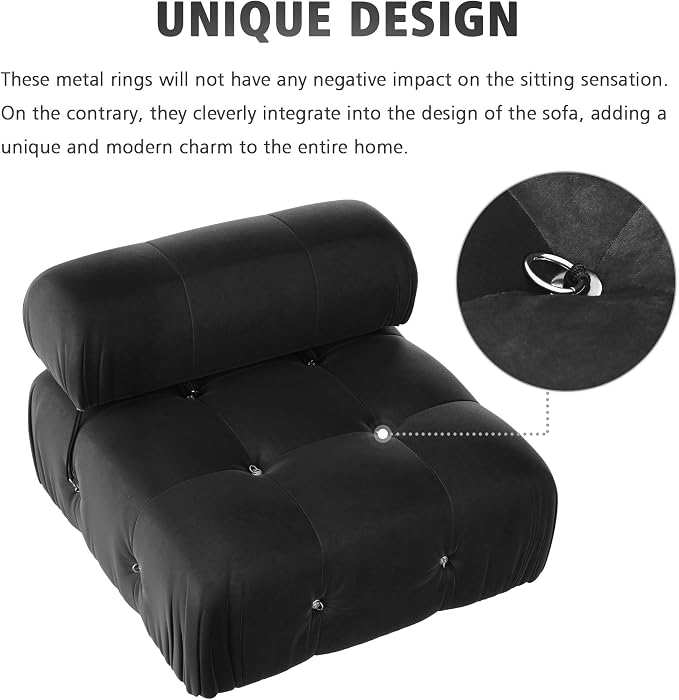 Modular Sectional Sofa, Velvet Couch, Middle seat, Black