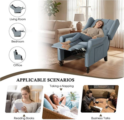 Wingback Recliner Chair with Massage & Heat, Cat-Proof Push Back Arm Chair, Recliner Chair for Living Room Bedroom Home Theater (2, Grayish-Blue)