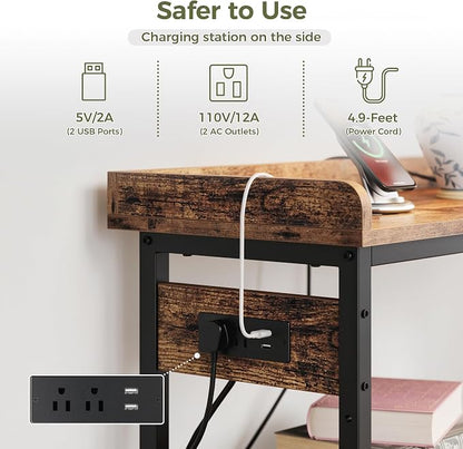 IRONCK Console Table, Sofa Table with Power Outlet, Farmhouse Hallway Table for Entryway, Living Room, Height Adjustable, Easy Assembly, Rustic Brown, 43"