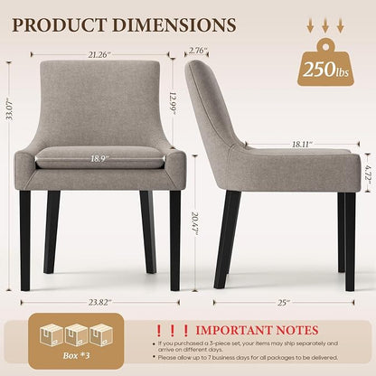 Modern Dining Room Chairs Set of 6 with Mid Back and Wood Legs, Upholstered Kitchen Chairs for Dining Room/Living Room, Camel