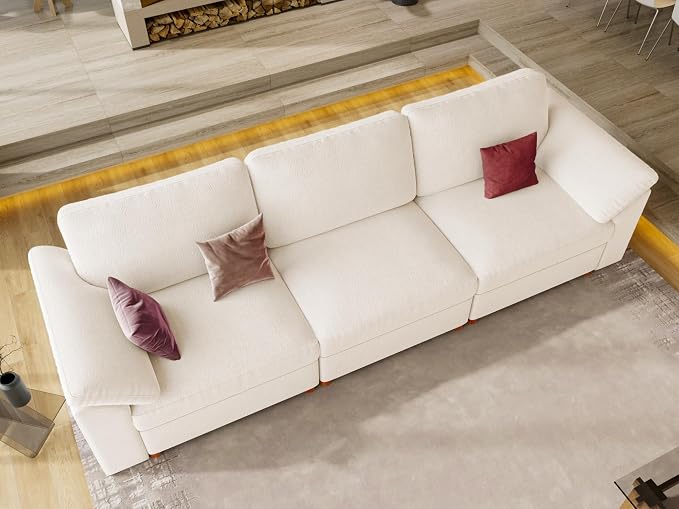 EASE MOOSE Modern 3 Seat Sectional Modular Sofa,Comfty Deep Seat Couch for Living Room,Solid Wood Frame Sofa, Removable Cover