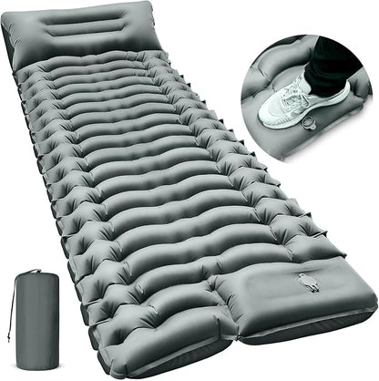 FUN PAC Camping Sleeping Pad, Ultralight Camping Mat with Pillow Built-in Foot Pump Inflatable Sleeping Pads Compact for Camping Backpacking Hiking Traveling - Gray