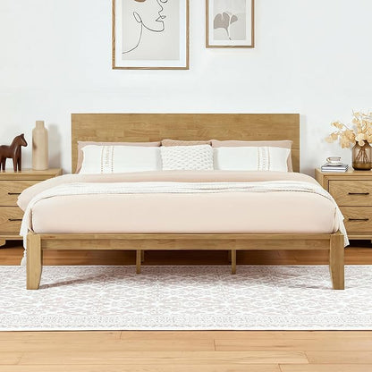 Softa Mikor King Japanese Joinery Bed Frame with Headboard, Solid Rubberwood, 1500 Lbs Heavy Duty Slats Support, SGS Certified, No-Tool Setup, Hidden Storage, USB-A/C Port, No Box Spring Needed