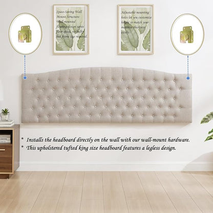 24KF Upholstered Tufted Button Linen Wall Mounted Headboard,Comfortable Fashional Headboard King/CA King Size, 6055-K-Linen