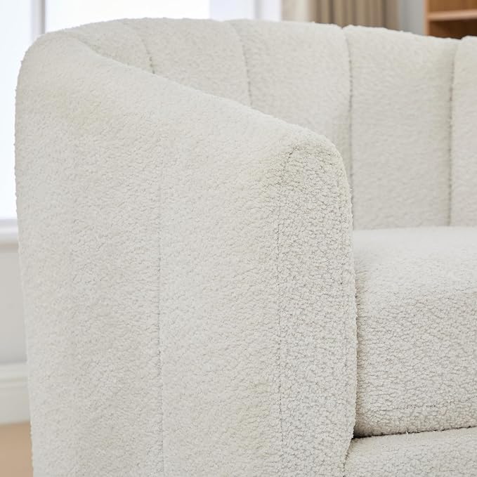 Swivel Barrel Chair, 360 Degree Round Swivel Accent Chair for Living Room, Mid Century Modern Upholstered Accent Chair,Comfy Tufted Sofa Armchairs for Bedroom,Nursery,Boucle,Ivory