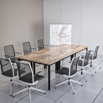 Bonzy Home Conference Tables 9ft Office Computer Desk for Meeting Room Study Writing Printer Podcast Table for 4-8 People Rustic Brown 2PCS 110.2"x23.6"x29.5"