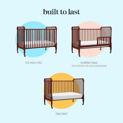DaVinci Jenny Lind 3-in-1 Convertible Crib in Rich Cherry, Removable Wheels, Greenguard Gold Certified | Converts to Toddler Bed & Daybed, 4 Adjustable Mattress Heights - Conversion Kit Sold Separately - Durable & Easy to Assemble