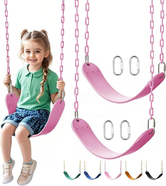 2 Pack Heavy Duty Swing Seats with 66" Rust-Resistant Chains, Swing Set Accessories Replacement with Quick Links, Kids Swings Supports 330 lbs for Outdoor Playground Trees, Pink