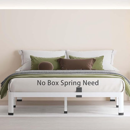 MAF 7 Inch Full Size Metal Platform Bed Frame White with Round Corner Legs, Mattress Slide Stopper, 3000 LBS Heavy Duty Steel Slats Support, Noise Free, No Box Spring Needed, Easy Assembly