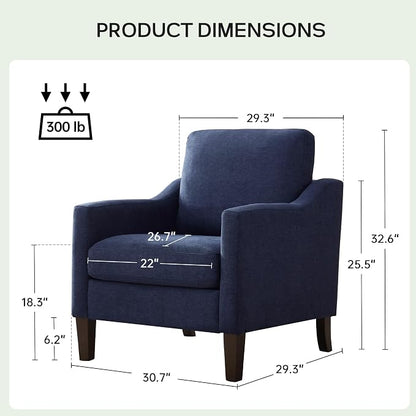 VKNOW Mid-Century Accent Chairs Set of 2, No Tools Assembly Required, Modern Upholstered Polyester Armchairs for Living Room & Bedroom, Comfortable Reading Chairs with Wood Legs, Navy Blue