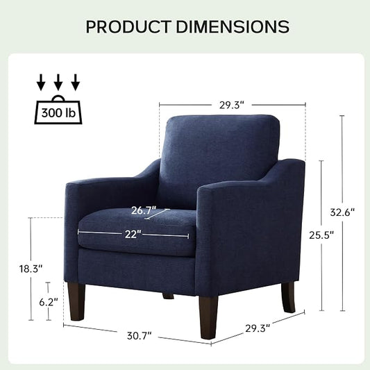 VKNOW Mid-Century Accent Chair, No Tools Assembly Required, Modern Upholstered Polyester Armchair for Living Room,Comfy Reading Accent Chairs with Wood Legs for Bedroom, Navy Blue