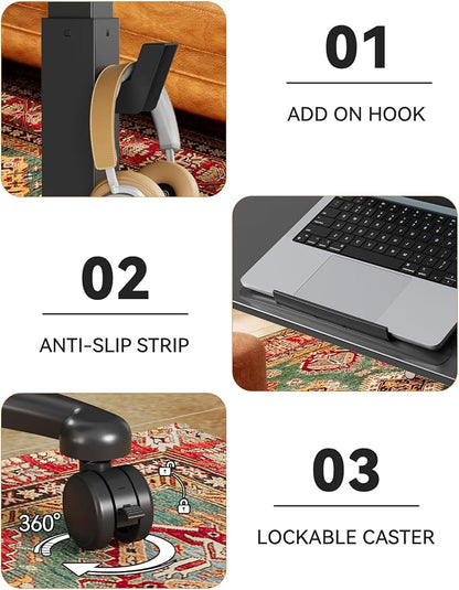 JOY worker Foldable Mobile Standing Desk, Upgraded Height Adjustable Rolling Desk, Max Height 47.6", 90° Tiltable Board & Base, Portable Workstation with Moveable Wheels, Holds Up to 22lbs, Black