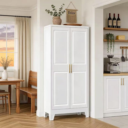 61.4" H Metal Pantry Cabinet with 3 Adjustable Shelves, Kitchen Pantry Cabinet with 2 Doors, Freestanding Food Cabinet for Kitchen, Home, Assembly Required, White
