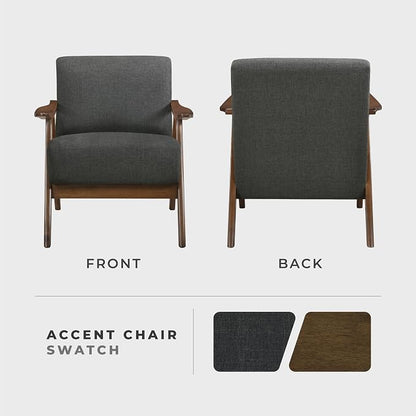 Lexicon Mid Century Modern Accent Chair with Solid Wood Frame in Walnut Finish, Upholstered Living Room Lounge Arm Chair, Thick and Comfy Innerspring Seat Cushion, Linen-Look Fabric, Dark Grey