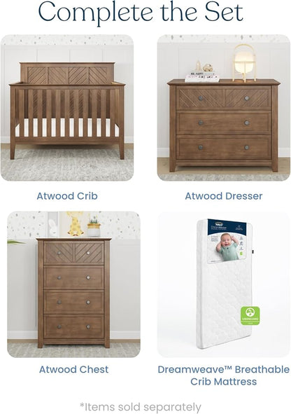 Child Craft Atwood 4-in-1 Convertible Baby Crib, Wooden Nursery Furniture Converts to Daybed, Toddler Bed and Full-Size Bed, 3 Mattress Height Adjustments, Non-Toxic Baby Safe Finish, Cocoa Bean Brown