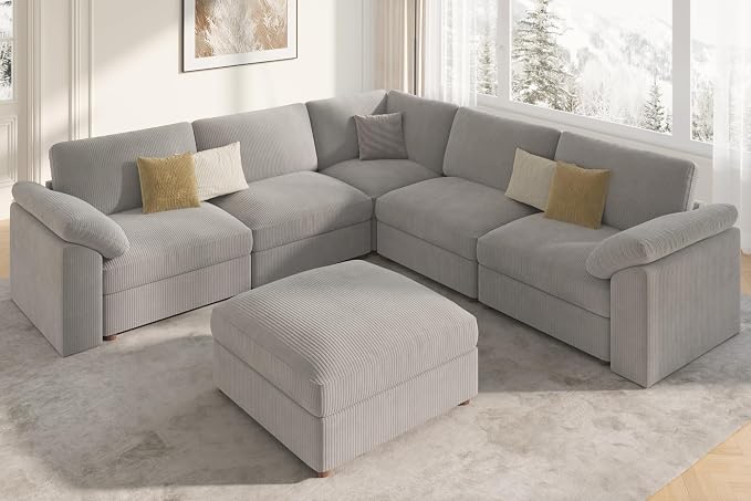 EASE MOOSE Oversized Sectional Modular Sofa,v Shape Sectional Couch with Ottoman,Deep Seat Cloud Couch for Living Room，Removable Cover