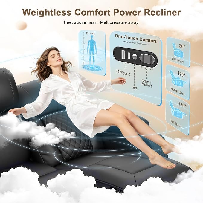 Power RV Loveseat Recliner Sofa, Reclining Loveseat with Flip Back Console, Home Theater Seating with USB Ports, Cup Holders, Wall Hugger Recliners for Movie Room, Black