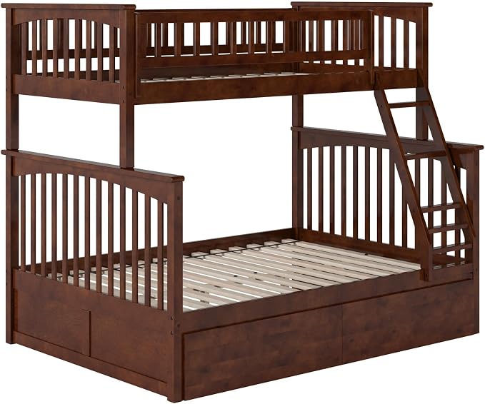AFI, Columbia Twin Over Full Ladder Bunk Bed with Storage Drawers, Walnut