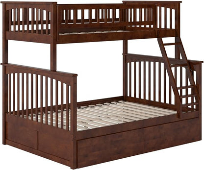 AFI, Columbia Twin Over Full Ladder Bunk Bed with Storage Drawers, Walnut