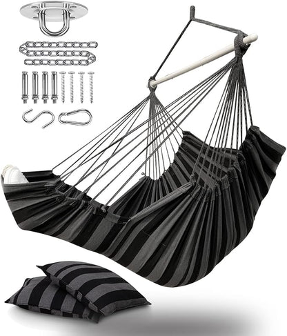 ADVOKAIR Hanging Hammock Chair Large Swing Chair with Foot Rest and Hardware,Max 500lbs,Steel Spread Bar with Anti Slips, 2 Cushions and Side Pocket,Indoor/Outdoor Use…