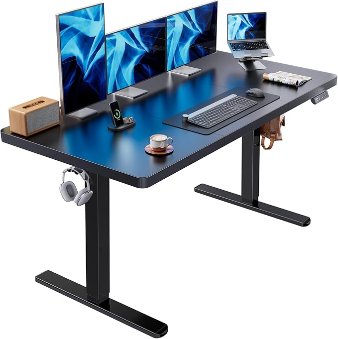 HUANUO 60x30 Inch Electric Standing Desk, Height Adjustable, Natural | Spacious Gaming Electric Desk, 220lbs Carbon Steel Frame with <55dB Brushless Motor & 4 Height Presets. Ships in 2 Packages