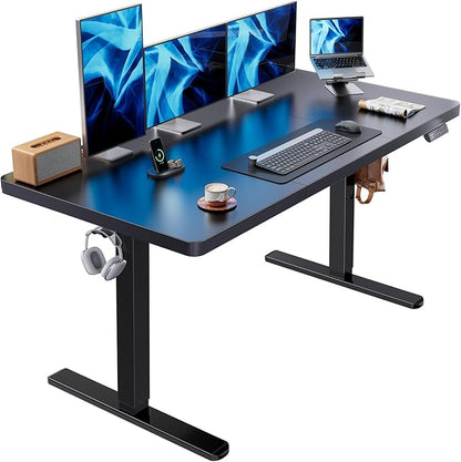HUANUO 60x30 Inch Electric Standing Desk, Height Adjustable, Natural | Spacious Gaming Electric Desk, 220lbs Carbon Steel Frame with <55dB Brushless Motor & 4 Height Presets. Ships in 2 Packages